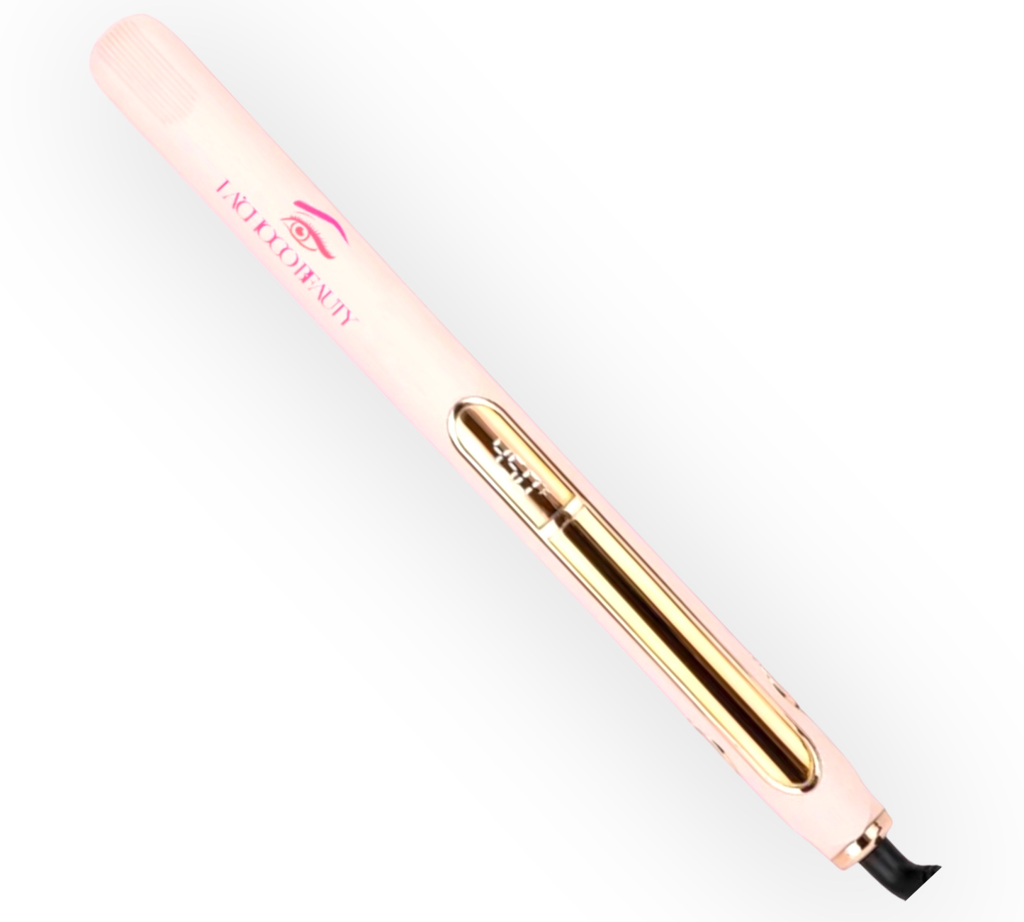 Hair Straightener in sleek Pink & Gold Titanium design, featuring a digital temperature display, with a Pink logo.